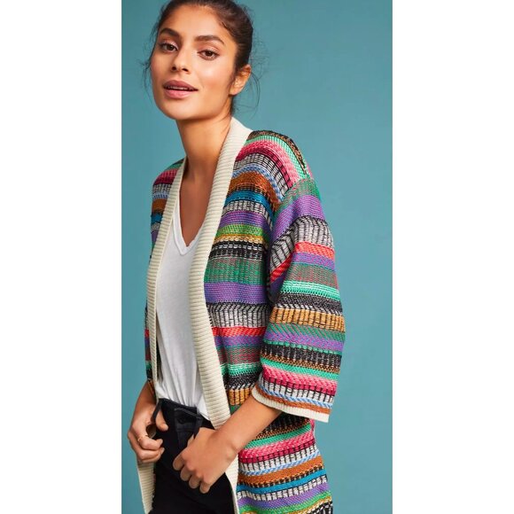 Anthropologie Maeve Ashbury Knit Cardigan Womens XS Multicolor Stripe Open Front - Picture 2 of 12